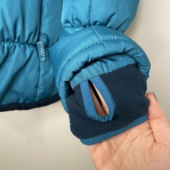 Lands End Fleece Lined Puffer Coat Hooded Jacket Full Zip Blue  Girl's Large 14 - Picture 7 of 8
